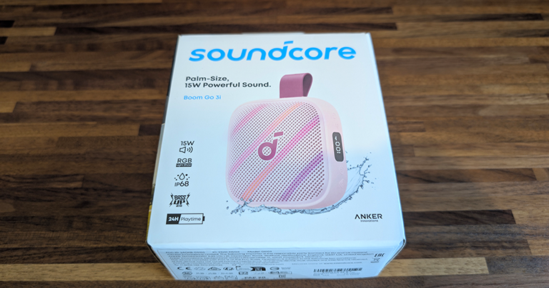 開封前のSoundcore Boom Go 3iのパッケージ